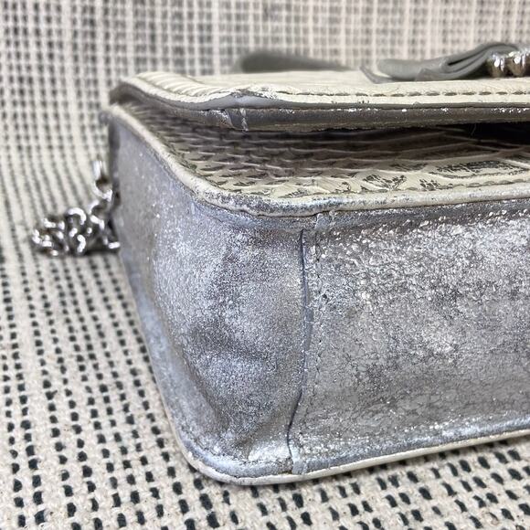 My Flat In London Mini Bag Y2K Glam Silver Top Handle Crossbody Rhinestone Bow - Picture 8 of 16